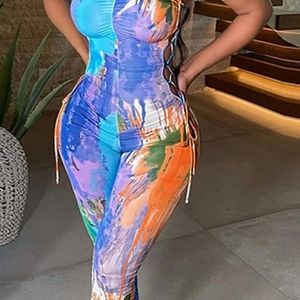 Oil Painting Print Lace Up Jumpsuit (NWOT)